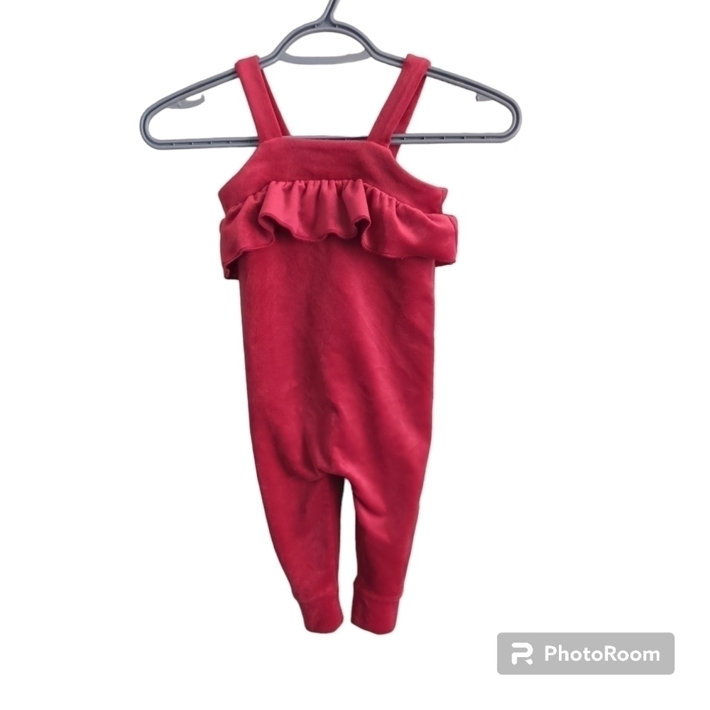Tea‎ Collection Red Velour Jumpsuit Size 18/24 months